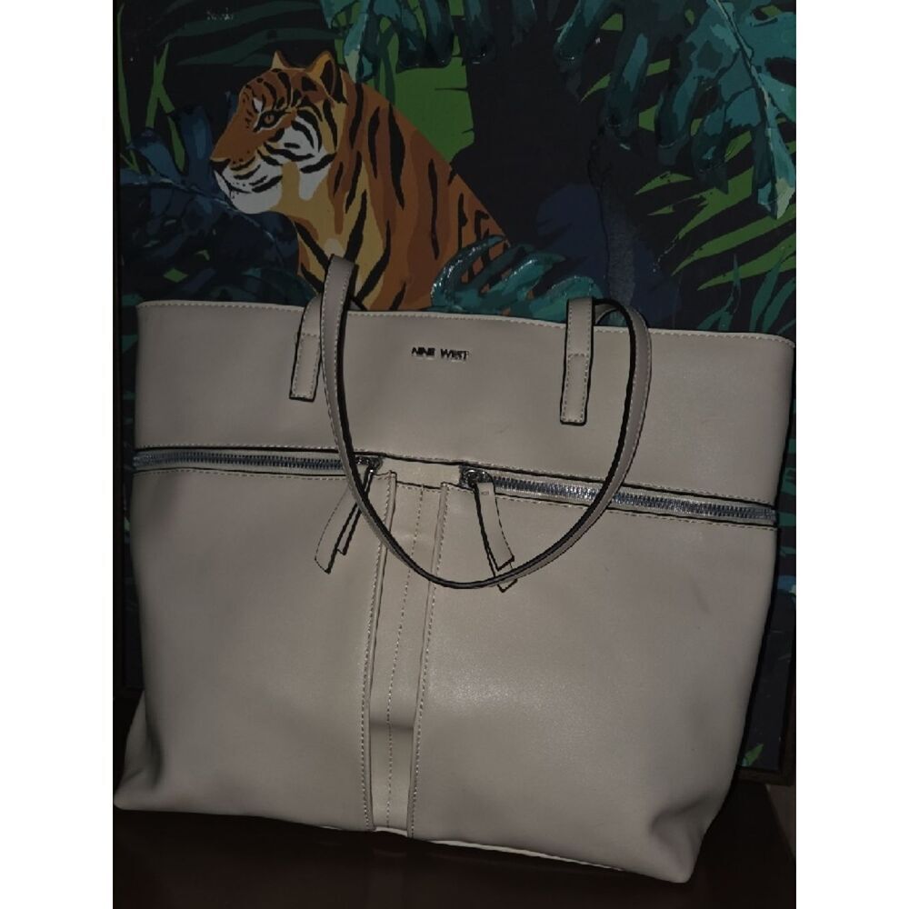 Nine West Beige Leatherette Tote with Front Zip Detail - Picture 5 of 5